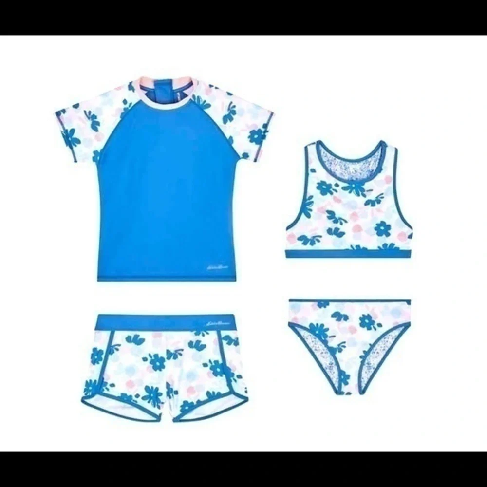 NWT! Youth Eddie Bauer 4 piece reversible swim set size small 7/8